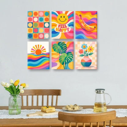 6 Mini Paintings - Rainbow Retro Set