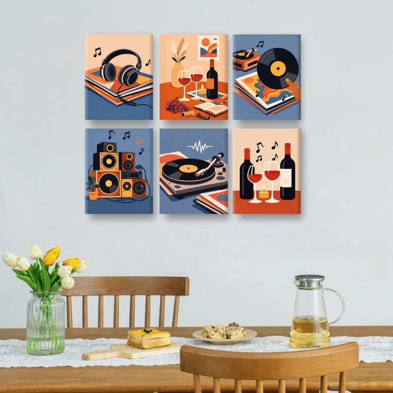 6 Mini Paintings - Music & Wine Set