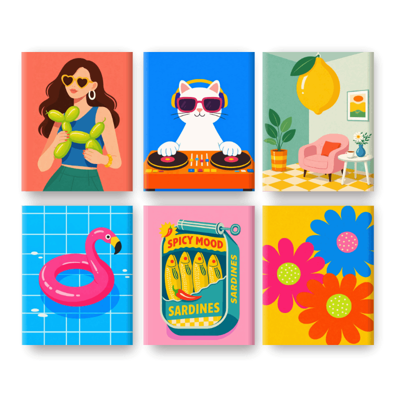 6 Mini Paintings - Fun & Funky Set
