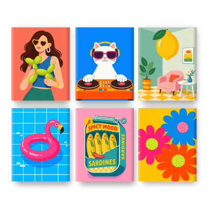 6 Mini Paintings - Fun & Funky Set