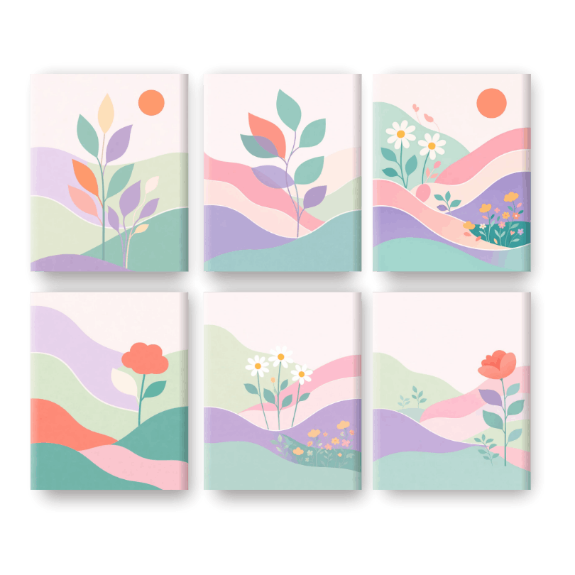 6 Mini Paintings - Pastel Landscapes Set
