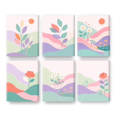 6 Mini Paintings - Pastel Landscapes Set