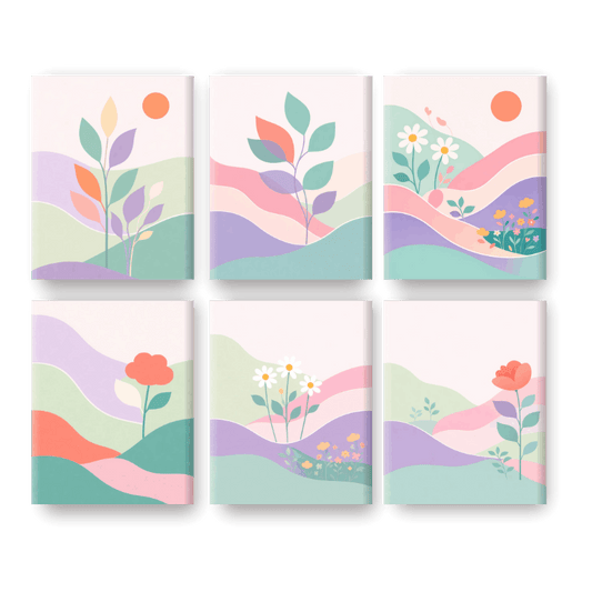 6 Mini Paintings - Pastel Landscapes Set