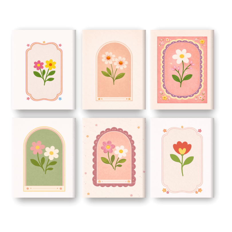 6 Mini Paintings - Spring Flowers Set