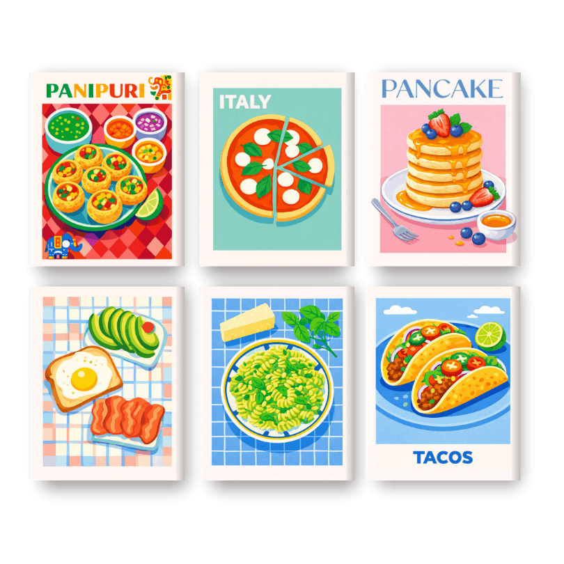 6 Mini Paintings - Favorite Food Set
