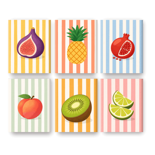 6 Mini Paintings - Striped Fruits Set
