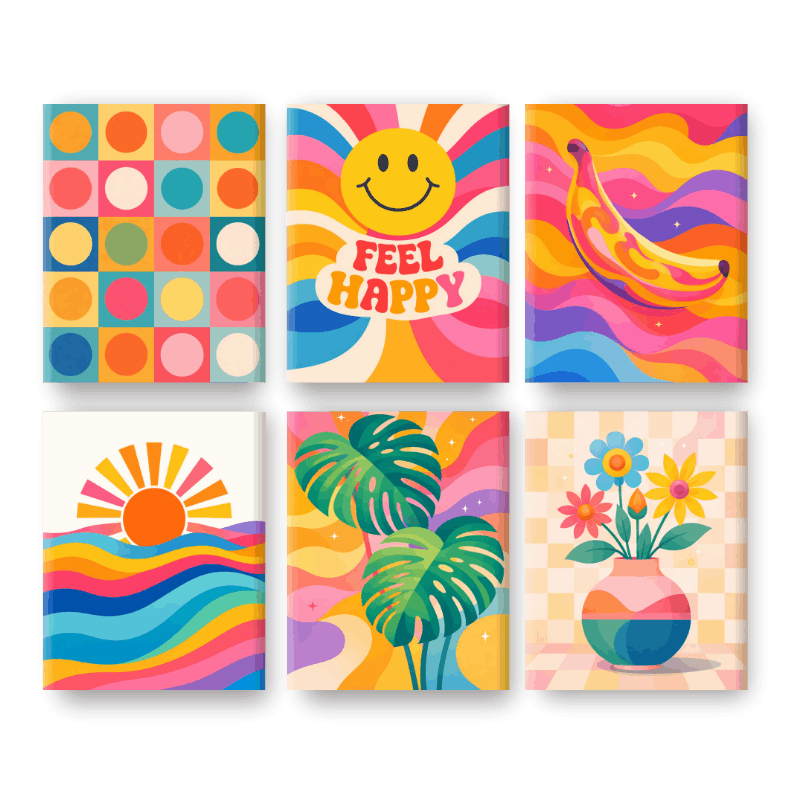 6 Mini Paintings - Rainbow Retro Set