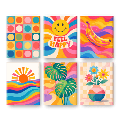 6 Mini Paintings - Rainbow Retro Set