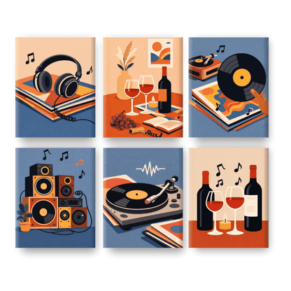 6 Mini Paintings - Music & Wine Set