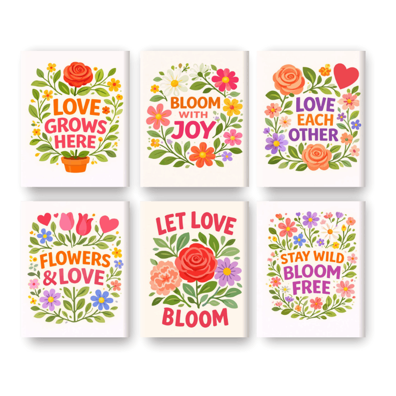 6 Mini Paintings - Blooming Quotes Set