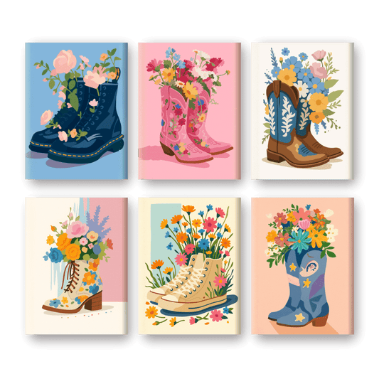6 Mini Paintings - Flower Boots Set