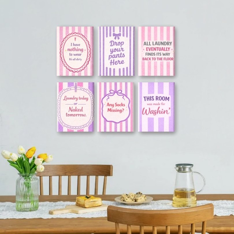 6 Mini Paintings - Laundry Room Quotes Set
