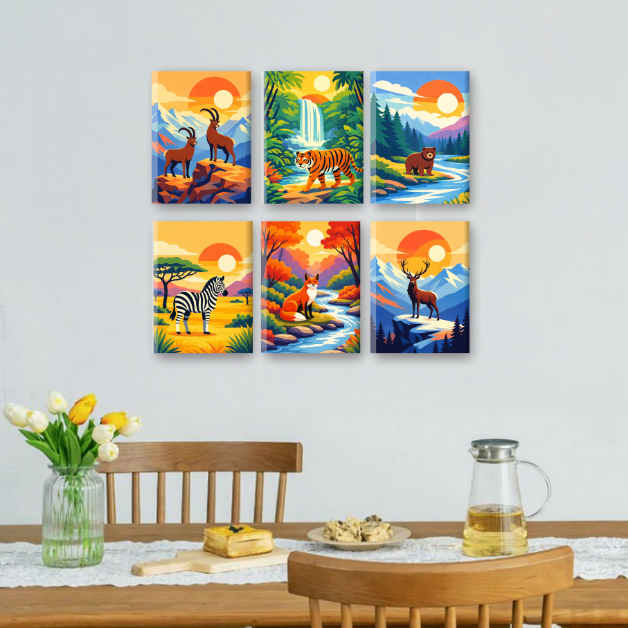 6 Mini Paintings - Animals & Landscapes Set