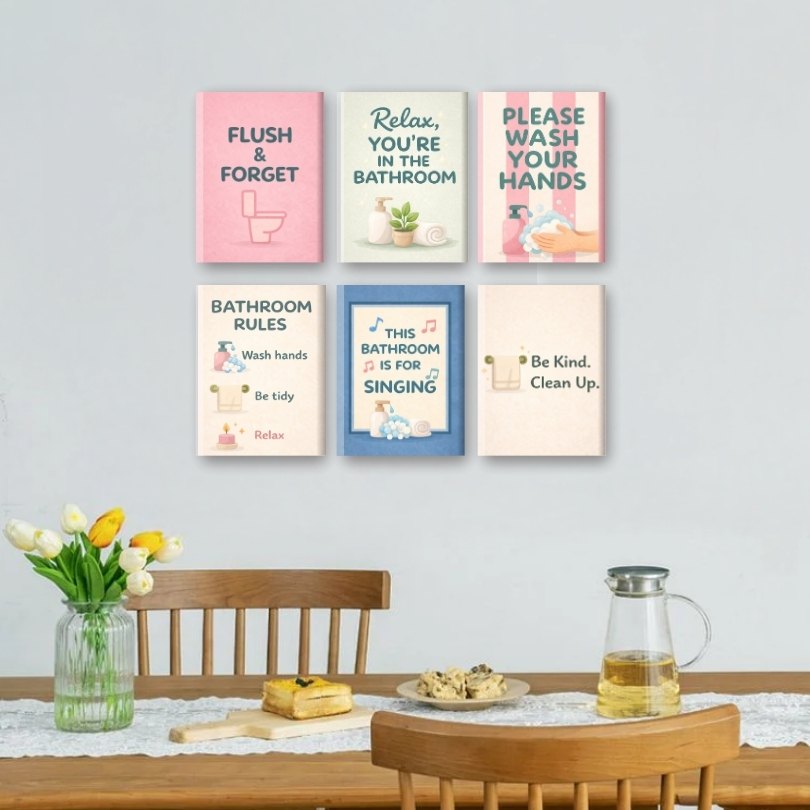 6 Mini Paintings - Bathroom Quotes Set