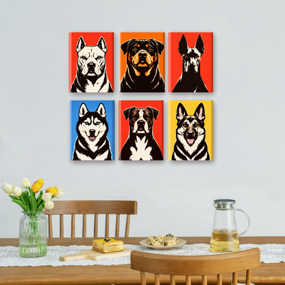 6 Mini Paintings - Pop Art Dogs Set