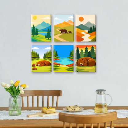 6 Mini Paintings - Bears & Landscapes Set
