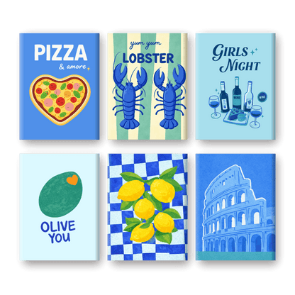 6 Mini Paintings - Blue Italy Set