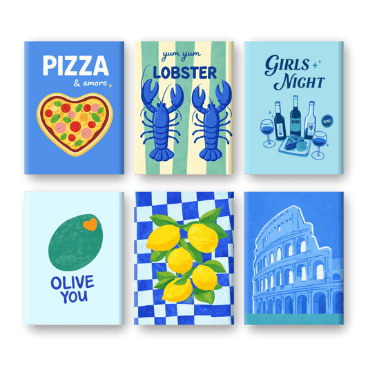 6 Mini Paintings - Blue Italy Set