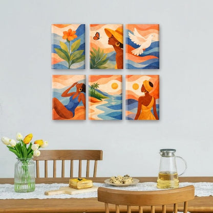 6 Mini Paintings - Boho Sunset Set