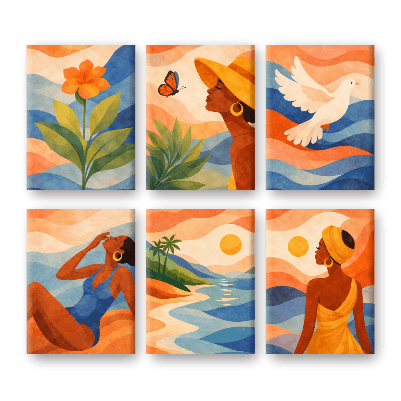 6 Mini Paintings - Boho Sunset Set