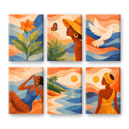 6 Mini Paintings - Boho Sunset Set