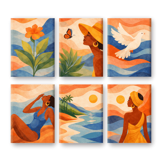 6 Mini Paintings - Boho Sunset Set