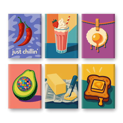 6 Mini Paintings - Breakfast Toast Set