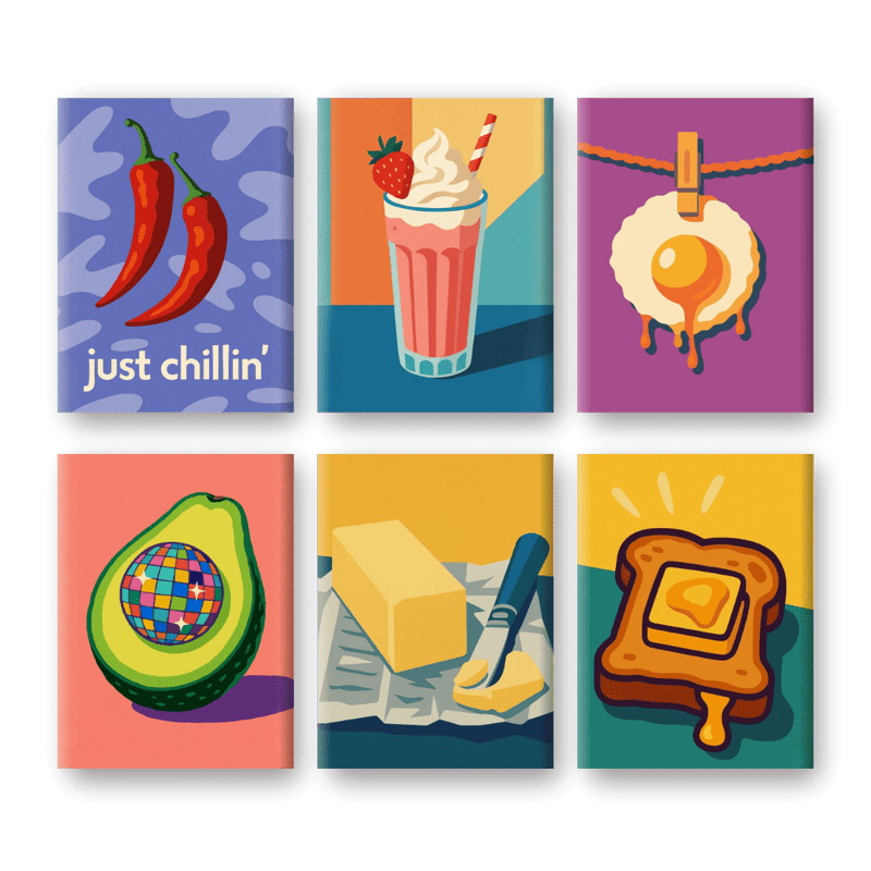 6 Mini Paintings - Breakfast Toast Set