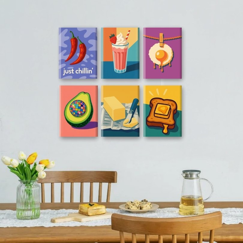 6 Mini Paintings - Breakfast Toast Set