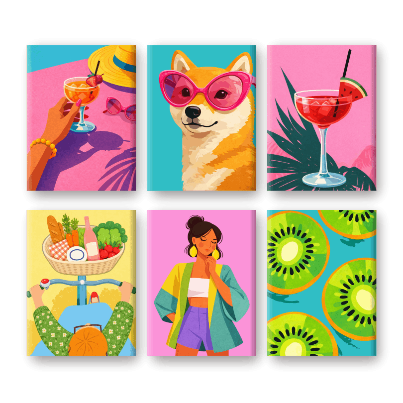 6 Mini Paintings - Bright Summer Set