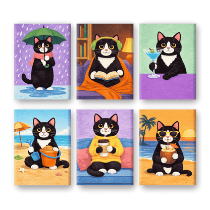 6 Mini Paintings - Cat Moments Set