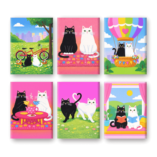 6 Mini Paintings - Cats in Love Set