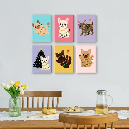 6 Mini Paintings | Christmas Bulldog Set