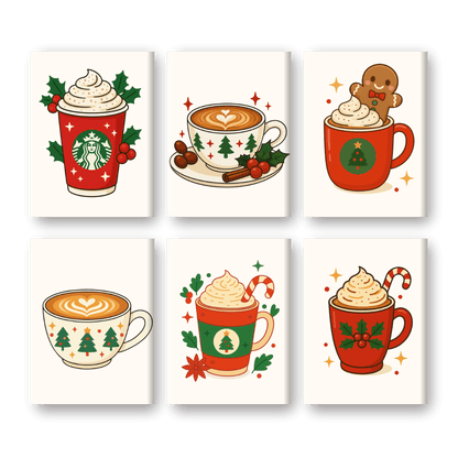 6 Mini Paintings - Christmas Coffee Set