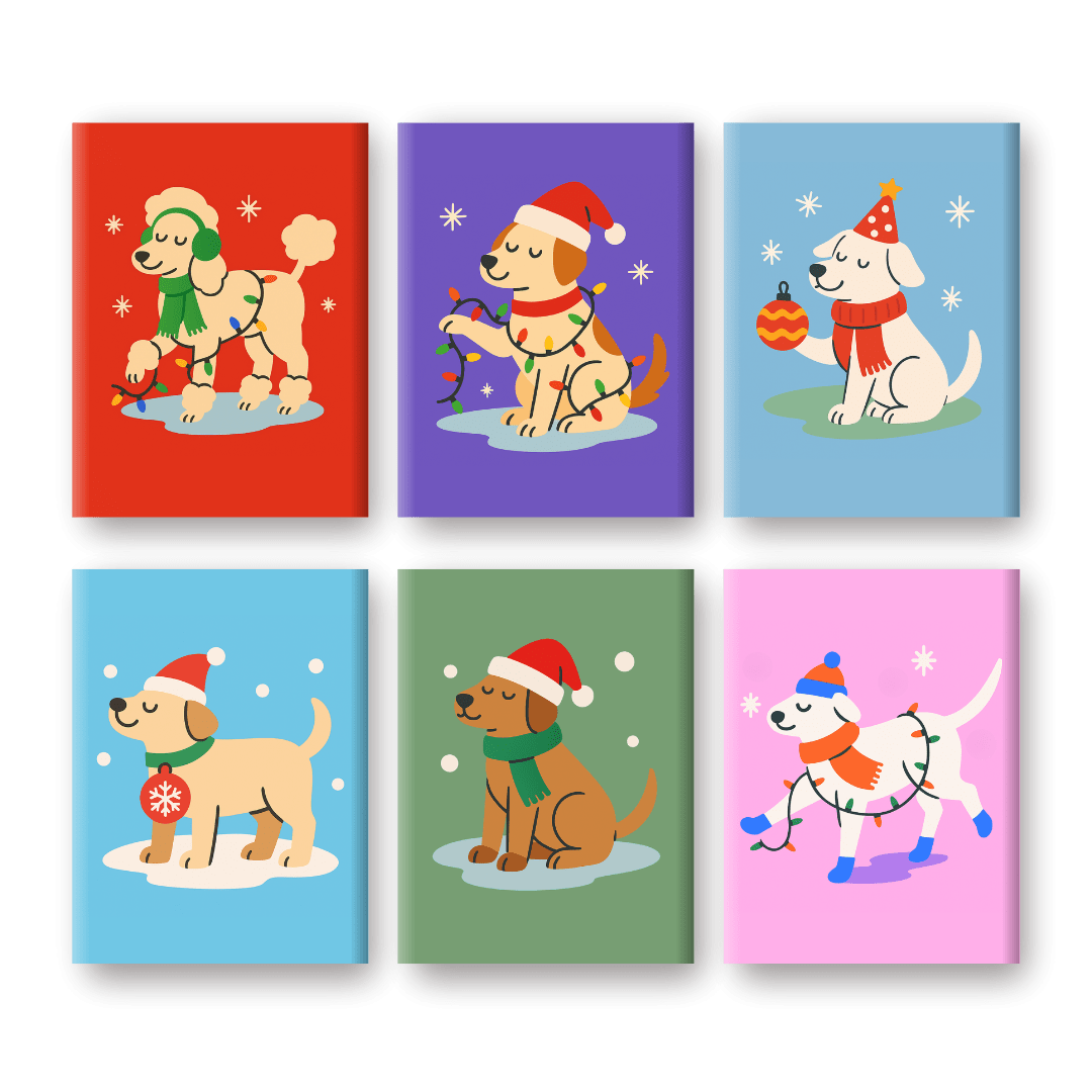 6 Mini Paintings - Christmas Dogs Set