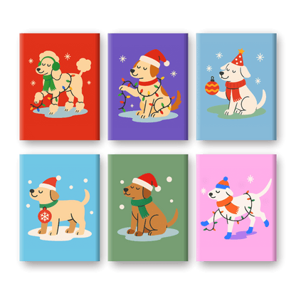 6 Mini Paintings - Christmas Dogs Set