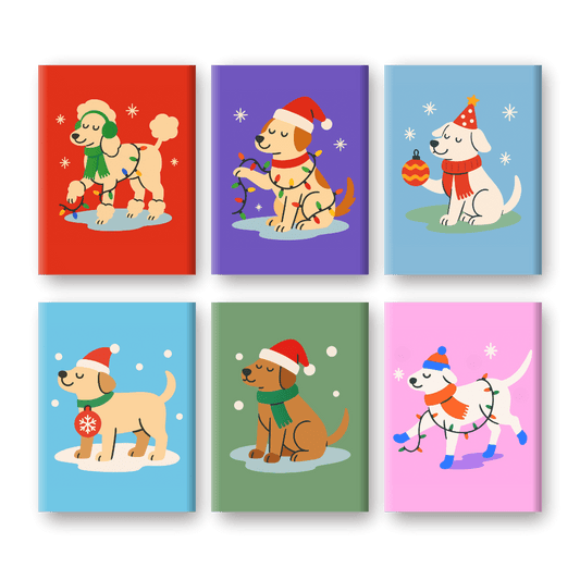 6 Mini Paintings - Christmas Dogs Set