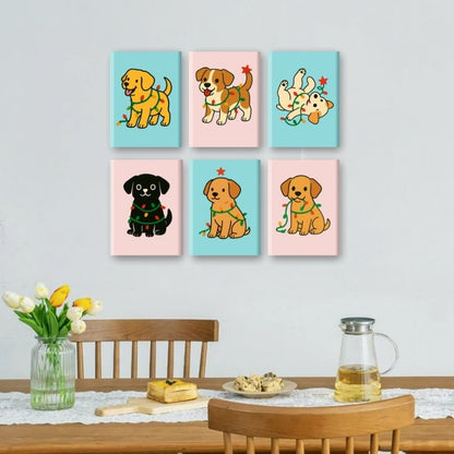6 Mini Paintings | Christmas Puppies Set