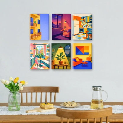 6 Mini Paintings - City Apartments Set