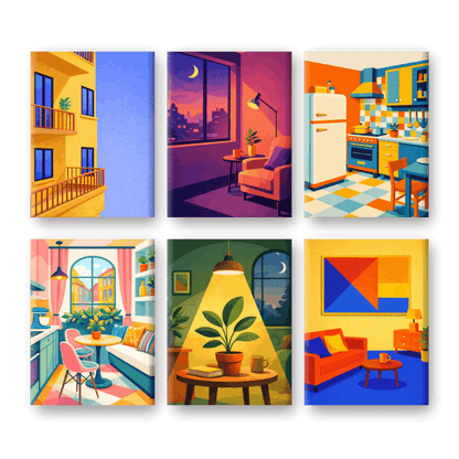 6 Mini Paintings - City Apartments Set