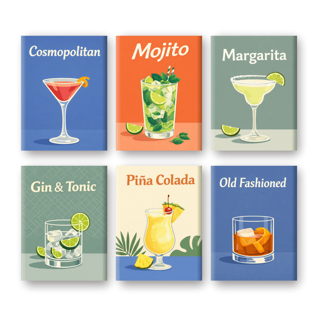 6 Mini Paintings - Cocktail Drinks Set