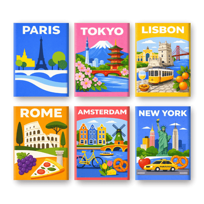 6 Mini Paintings - Colorful Cities Set