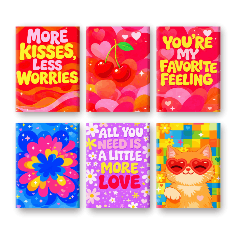 6 Mini Paintings - Colorful Love Set