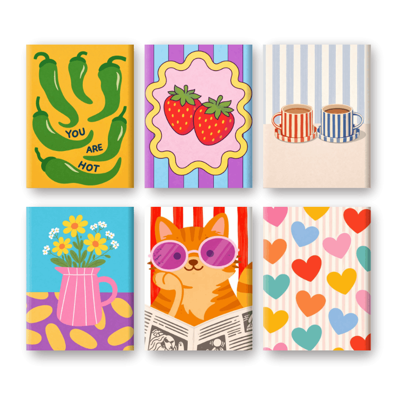 6 Mini Paintings -  Colorful Mood Set