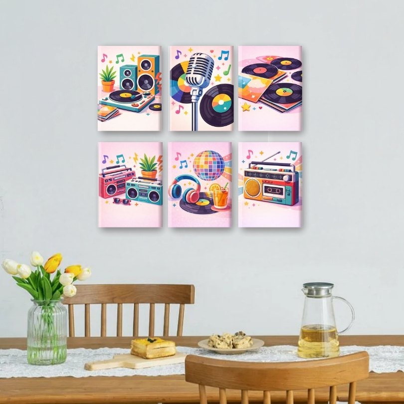 6 Mini Paintings - Colorful Music Set
