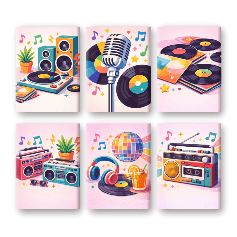 6 Mini Paintings - Colorful Music Set