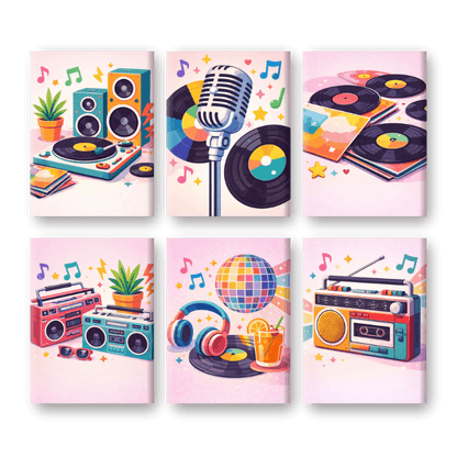 6 Mini Paintings - Colorful Music Set