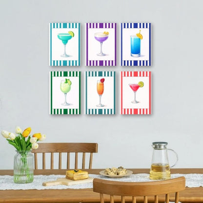 6 Mini Paintings - Colorful Striped Cocktails Set
