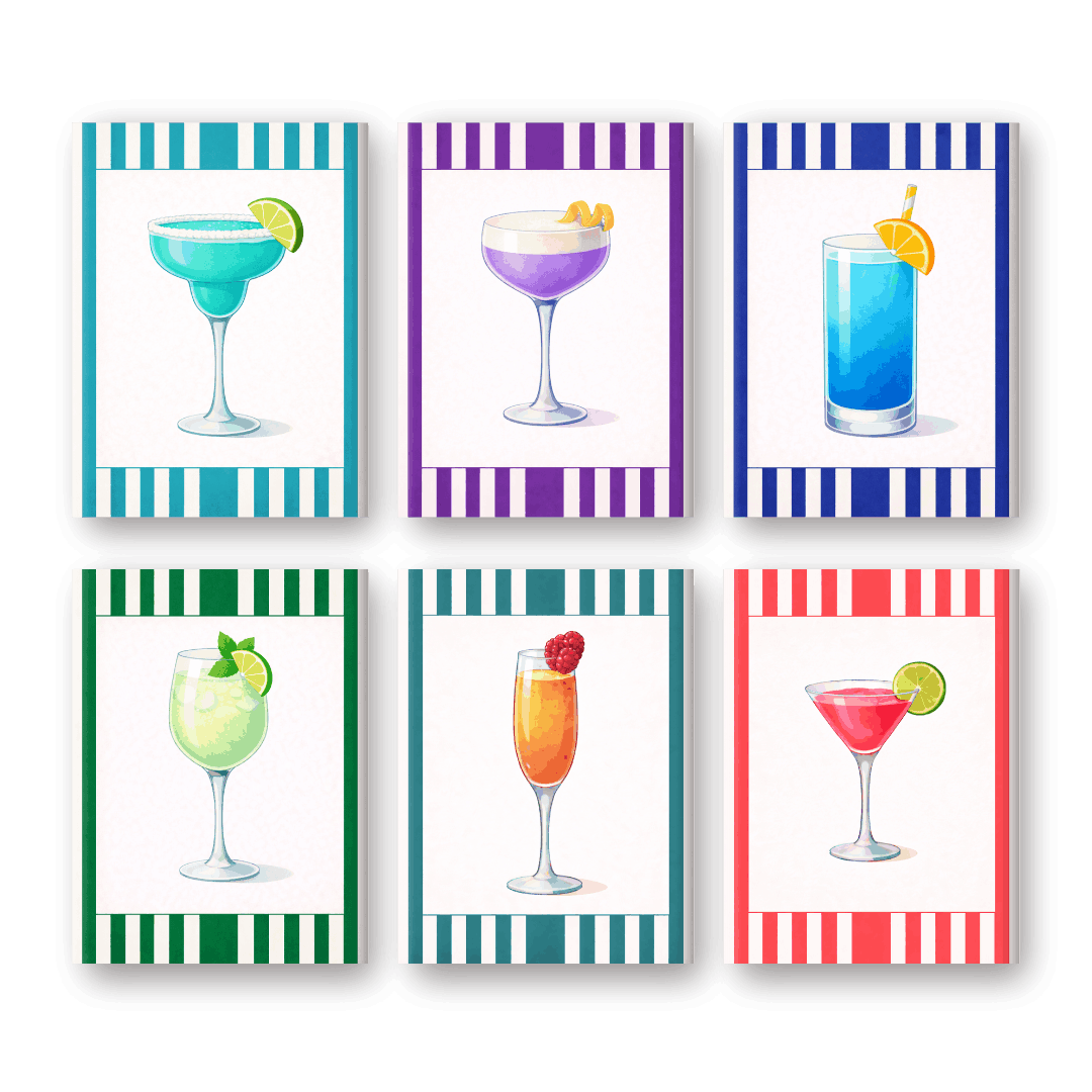 6 Mini Paintings - Colorful Striped Cocktails Set