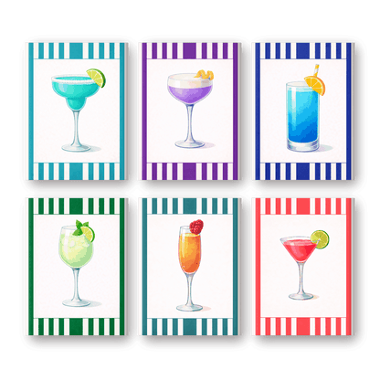 6 Mini Paintings - Colorful Striped Cocktails Set